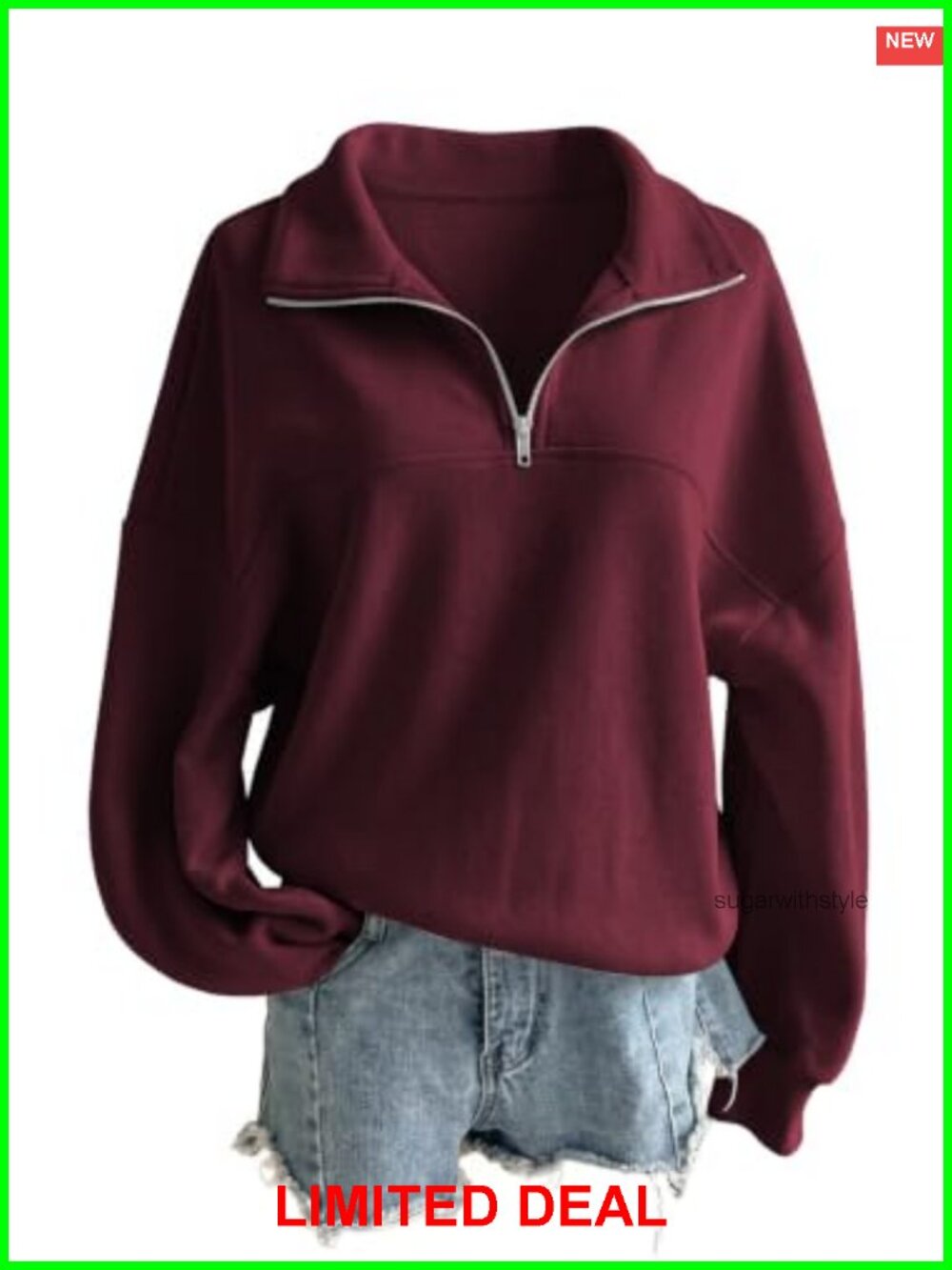Women's Fleece Quarter Zip Pullover Sweatshirt Oversized Half Zip Hoodie